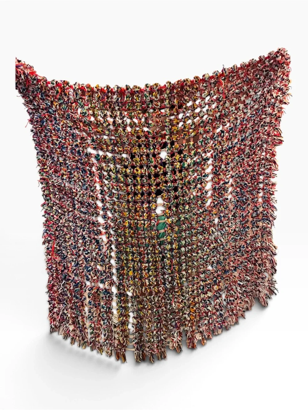 Unique Woven Pom Pom and weave multicolored yarn throw blanket. Hand made. 5’x5